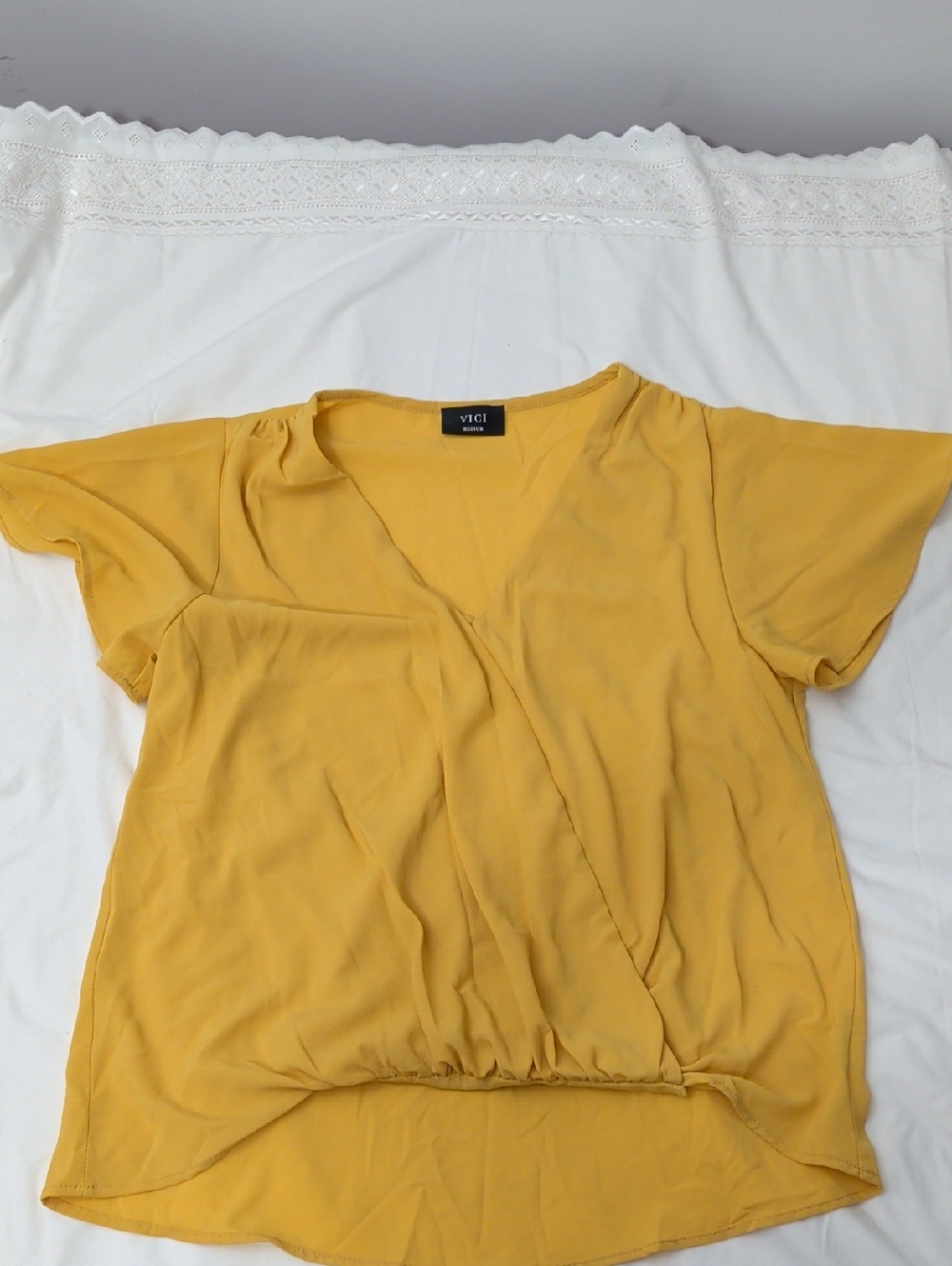 Vici Mustard Wrap-Front Blouse